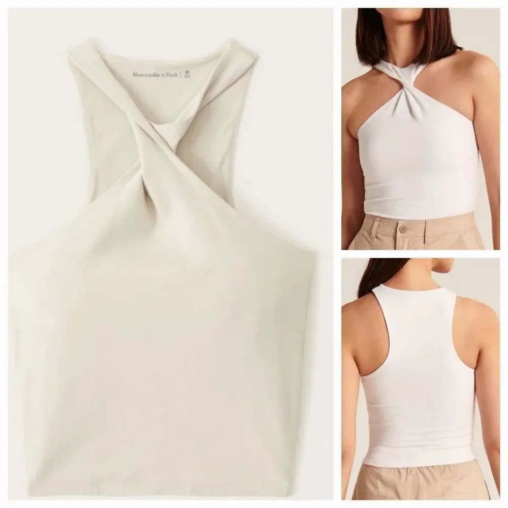 🔺️NWT Abercrombie & Fitch Tan Twisted High Neck Crop Sleeveless Top XXSmall